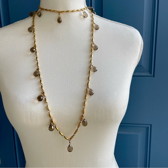 J. CREW GRAY SMOKEY FACETED TEARDROP BEADED GLASS CHARMS 44"-46" LONG GOLD TONE - Picture 8 of 10